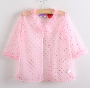 夏装儿童女童网纱粉红披肩公主防晒衣沙滩衣空调衣透明开衫