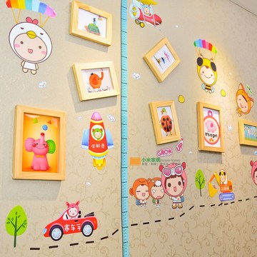 环保实木儿童房照片墙送身高贴 7框画芯相框创意组合 宝宝房礼物