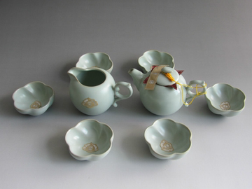 德化陶瓷汝窑茶具8头套装 茶杯茶壶茶海特价 茶道零配件摆设茶盘