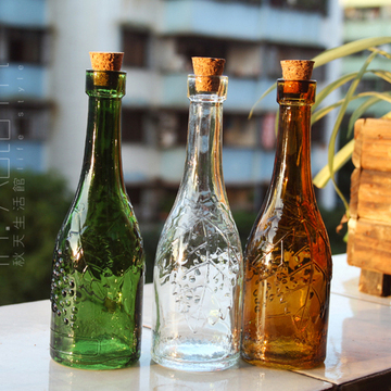【亏本清货】日式zakka杂货 软木塞雕花葡萄酒瓶储物花瓶装饰摆件