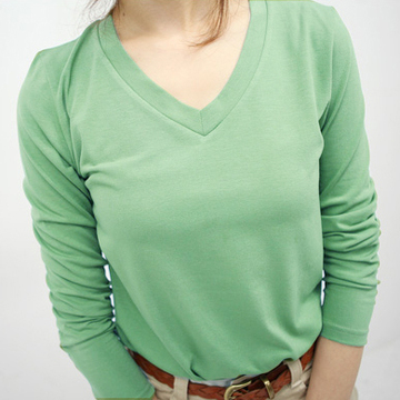 【清仓】韩版女装春装春装新品潮流V领显瘦长袖弹力打底衫T恤