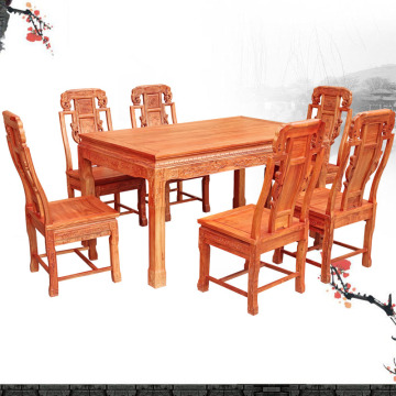 东阳红木餐桌非洲缅甸花梨木餐桌中式实木餐桌长方形象头餐桌组合