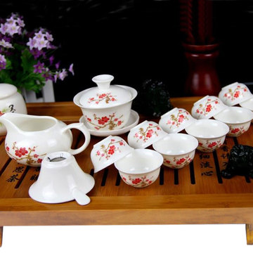 陶瓷功夫茶具盖碗套装特价 成套精品青花泡茶礼品瓷器促销秒杀