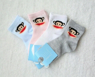 儿童纯棉卡通猴纯色单色透气棉袜 男童女童短袜船袜 2-8岁