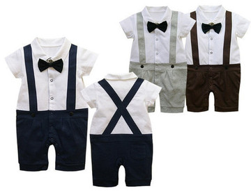 2013夏季男童背带绅士哈衣满月短袖爬服百日BB衫3-6个月1-2岁
