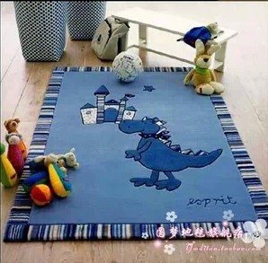 蓝色梦幻 手工腈纶纱线 卡通地毯 卧室地毯 可以定制 包邮