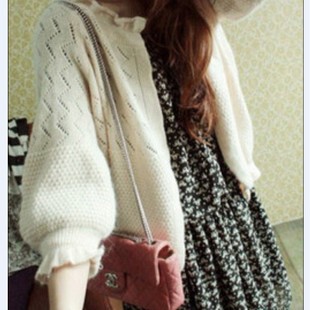 2013春装新款韩版女装外套 七分袖罩衫 仿羊绒披肩镂空针织衫开衫