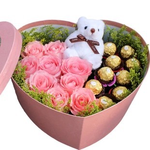 11朵玫瑰+巧克力礼盒生日鲜花速递全国配送广州鲜花深圳珠海中山