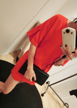 韩版女装2014夏装新款纯色拼接圆领短袖宽松雪纺连衣裙小宜家夏女