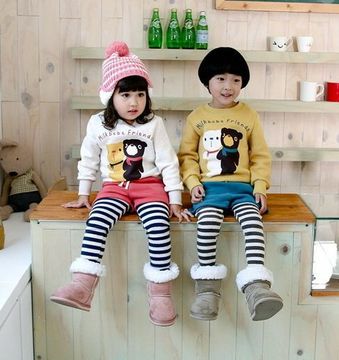 韩版出口童装 宝宝纯棉毛圈卫衣长裤 男女童假两件卡通套装2件套
