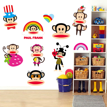 卡通随意贴 彩色儿童房墙贴画 幼儿园墙壁装饰贴纸 韩版大嘴猴子