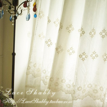 韩国进口代购白色绣花蕾丝窗帘百褶窗纱成品飘窗遮光欧式田园纱帘