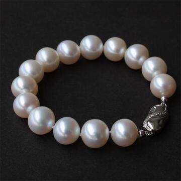 正品 11-12mm天然白色珍珠手链手镯 圆形强光超特大精品 高贵大气