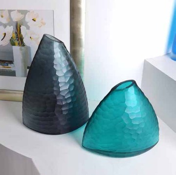 现代欧式几何面深刻创意玻璃摆件手工玻璃花瓶和美雅