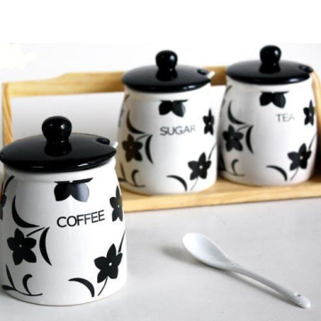 景德镇陶瓷 调味瓶罐 调味罐陶瓷套装 调味盒3件套 黑白厨房用品