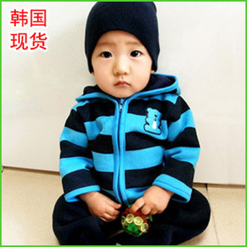 韩国进口现货2014蓝熊连帽卫衣套装秋冬装婴儿服装宝宝宝宝衣服