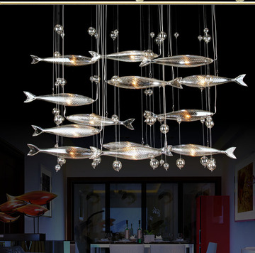 简约led飞鱼吊灯创意餐厅吧台水晶灯 现代客厅灯酒店工程艺术灯具