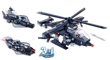 乐高类邦宝积木玩具正品隐形武装直升机8488创意3合1积木变形金刚