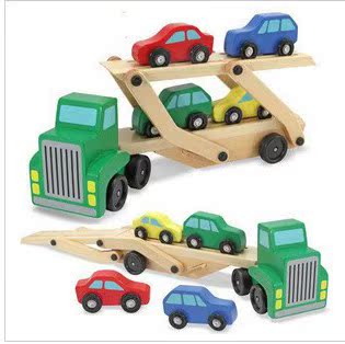 先丰玩具新品儿童玩具车木制大货车双层运输卡车多功能拆装折叠车
