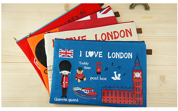 韩国飞跃伦敦A4文件夹 牛津布英伦风卡通可爱拉链文件袋 我爱伦敦