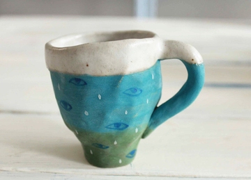 谷陶社原创纯手工粗陶杯陶瓷创意家居蓝色53881生活咖啡杯
