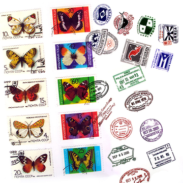 韩国复古邮戳相册贴纸 全透明PVC邮票贴 日记贴小贴纸 蝴蝶