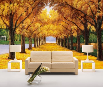 大型3D立体壁画墙纸 客厅餐厅壁沙发电视背景墙 油画 黄金树林