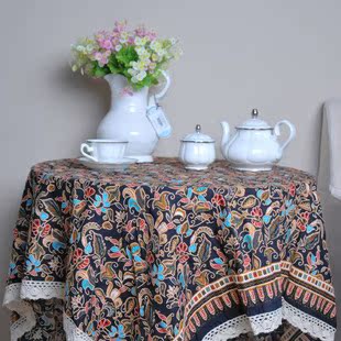 新东南亚异域尼泊尔伊斯兰装饰黑色布艺桌布 台布 茶几盖布 定做