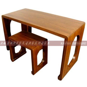 新中式古琴桌凳子组合新古典上海老榆木家具实木明清仿古家具定做
