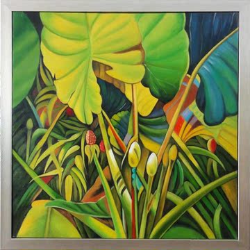 热带植物装饰画 叶子油画 纯手绘油画 写实油画 餐厅书法挂画包邮