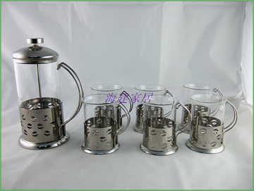 特价不锈钢钢化玻璃整套茶具七件套 冲茶器 滤压壶 泡茶壶套装