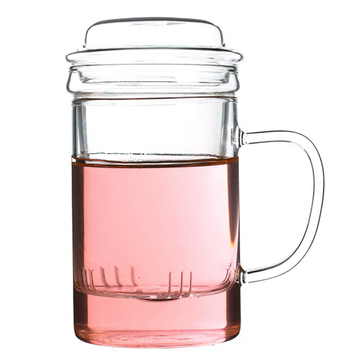 高硼硅耐高温玻璃杯子套装 透明花茶杯玻璃 带盖马克杯 直帅杯