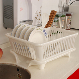 花花家厨房置物滤水滴水碗架碗碟餐具架 塑料沥水架大号双层