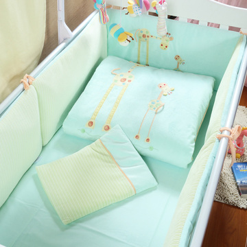 婴儿床上用品套件 天鹅绒婴儿床床品床围秋冬床围 宝宝七件套床品