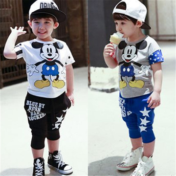 童装2015新款夏装韩版男童短袖米奇套装2-3-4-5-6-7-8岁夏款衣服