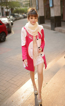 8321新 韩版时尚女装杨幂明星同款撞色几何拼接中长款羊毛呢大衣