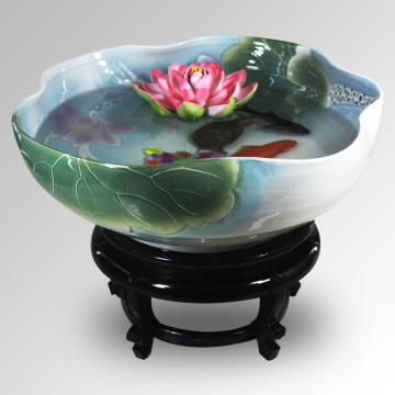 买就送 特价景德镇陶瓷创意鱼缸摆件桌面龟缸金鱼缸荷花睡莲缸