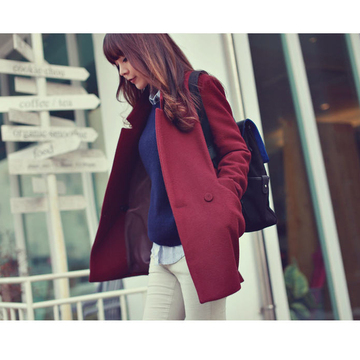 2014秋冬女装韩版学院风短款毛呢外套呢子宽松大码新款时尚小清新