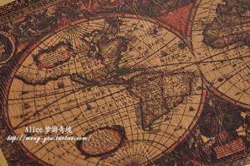 美式风　古董风　木框世界地图装饰画