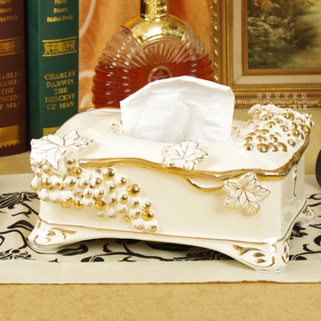 陶瓷纸巾盒创意欧式纸巾抽家居家用抽纸盒浮雕描金高档创意礼品