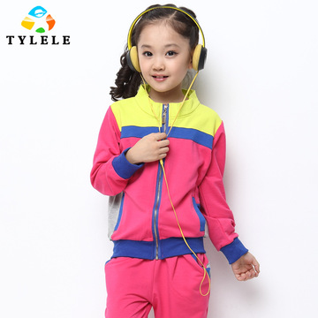 2015韩版秋装女童套装 全棉运动套装儿童学生装