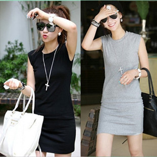 夏季连衣裙修身圆领无袖性感短裙子显瘦韩版新款2015时尚女装潮流