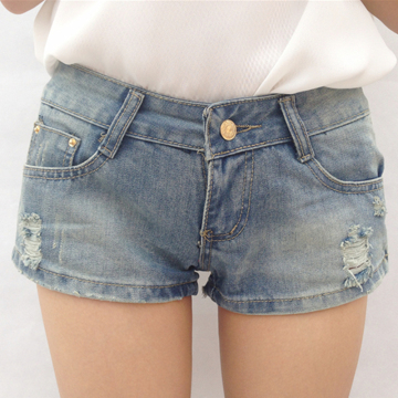 2015新款夏季直筒显瘦磨破洞牛仔短裤女生热裤韩版超短裤子薄款潮