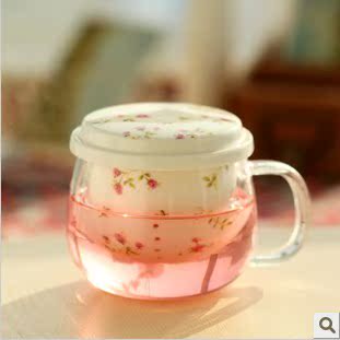 3件套花茶杯 陶瓷与玻璃结合水杯 花茶过滤杯 玻璃茶杯 两个包邮