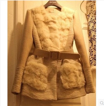 2013韩国代购冬装大码女装新款韩版修身显瘦加厚毛呢外套女新大衣