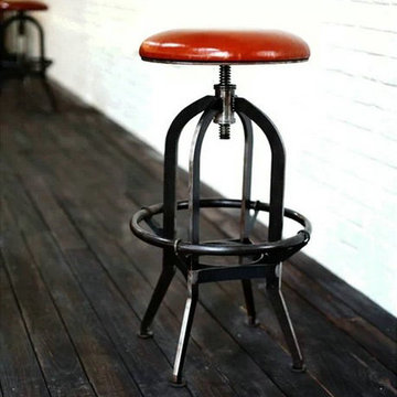 美式乡村风格 复古仿锈做旧铁艺吧台椅升降吧椅高脚椅旋转酒吧椅