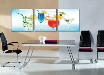 果汁杯子欧式墙画挂画三联画 现代简约餐厅无框画 时尚装饰画壁画