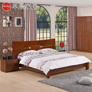 早晨家居 简约现代中式全实木床屏双人床1.8 1.5米橡木家具床婚床