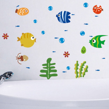 可移除儿童墙贴卡通壁贴画卧室卫浴室玻璃镜 小鱼贴纸 海洋世界