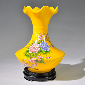 我爱陶瓷帝王黄荷口瓶 陶瓷花瓶  家居装饰摆件 办公瓷器礼品摆设